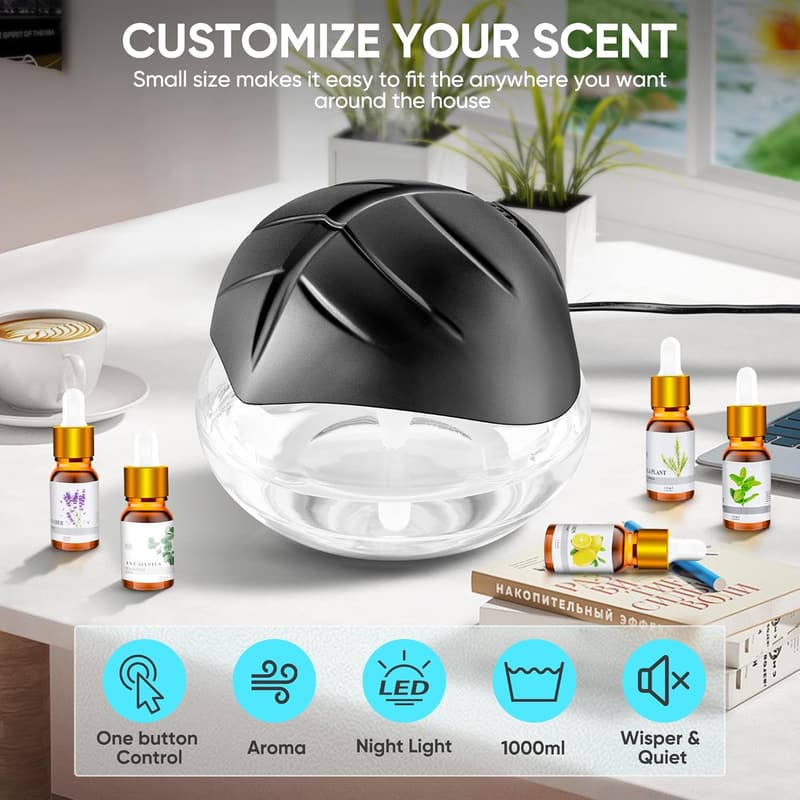 Aroma Diffuser & Air Purifier with LED Night Light (Black)