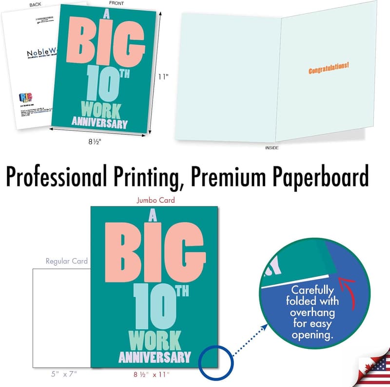 10th Work Anniversary Jumbo Card - Big Congratulations for Employees