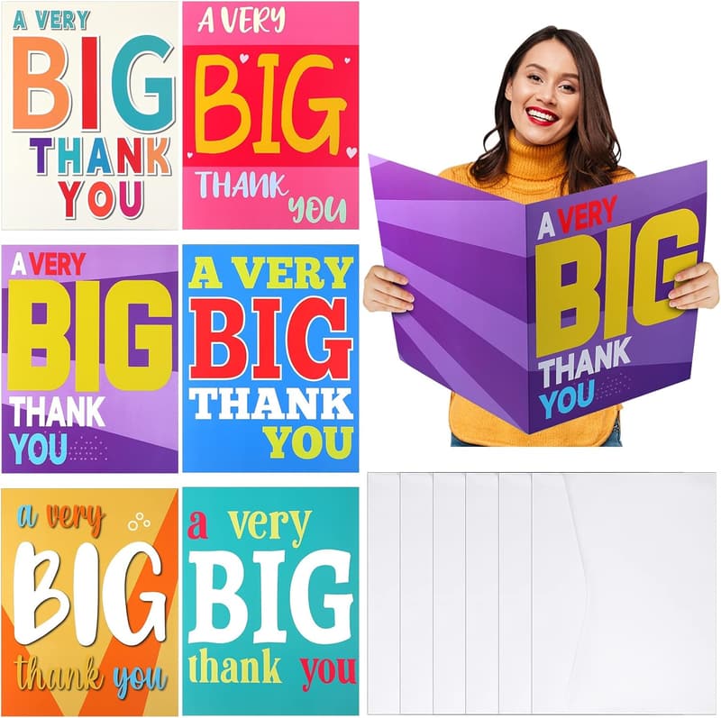 Jumbo Thank You Cards - 6 Pack for Teachers and Employees