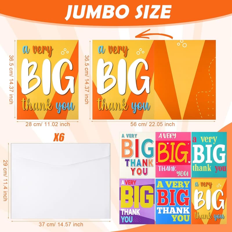 Jumbo Thank You Cards - 6 Pack for Teachers and Employees