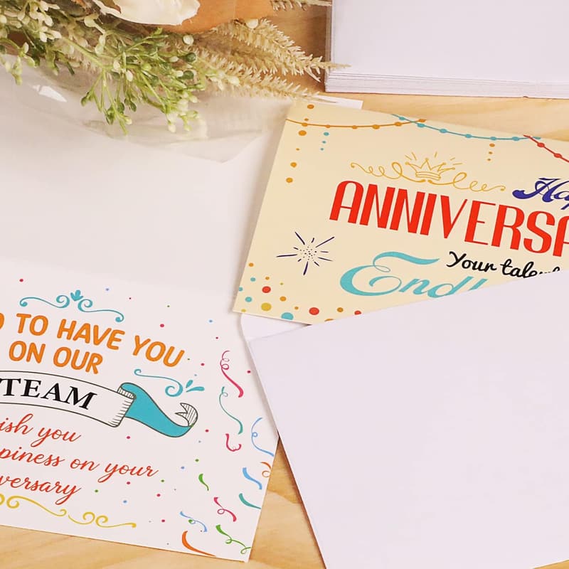 Employee Anniversary Thank You Cards - 36 Set with Envelopes & Stickers