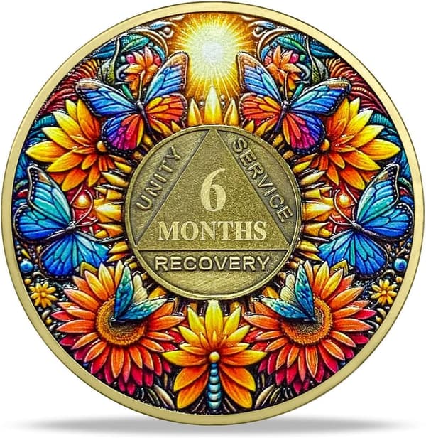 6-Month Sobriety AA Medallion with Serenity Prayer