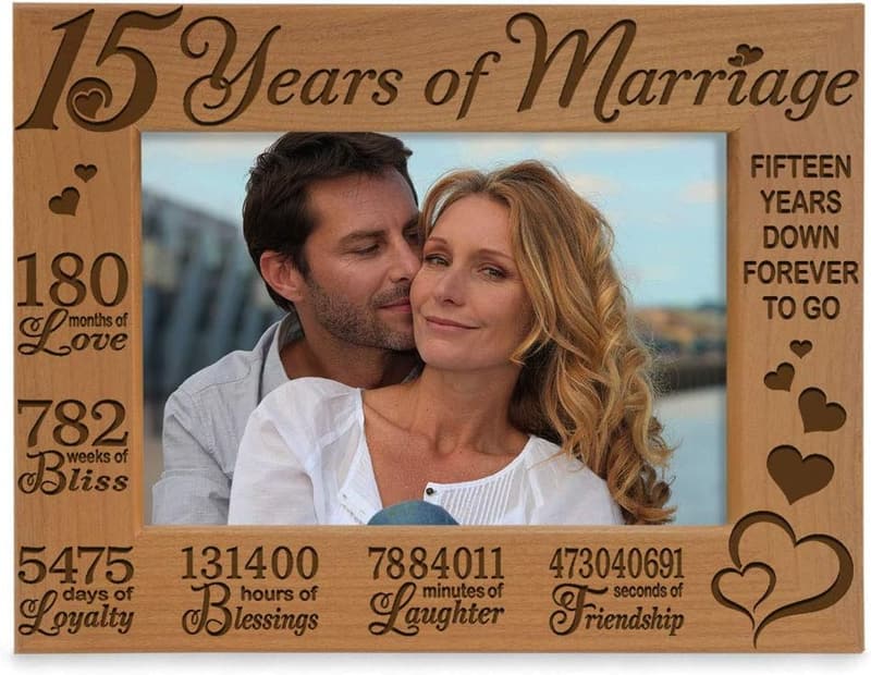 15th Anniversary Engraved Natural Wood Picture Frame