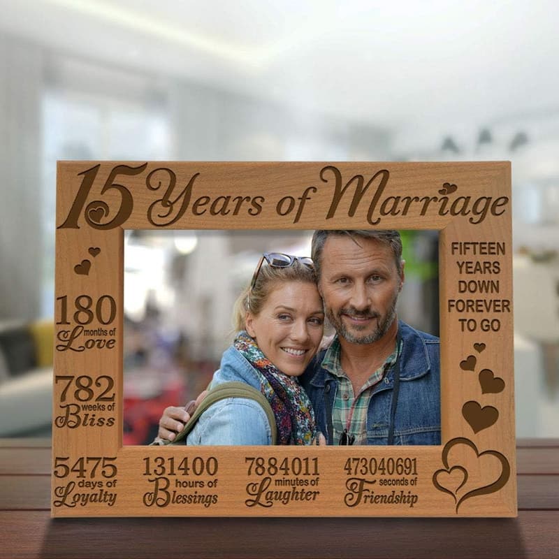 15th Anniversary Engraved Natural Wood Picture Frame