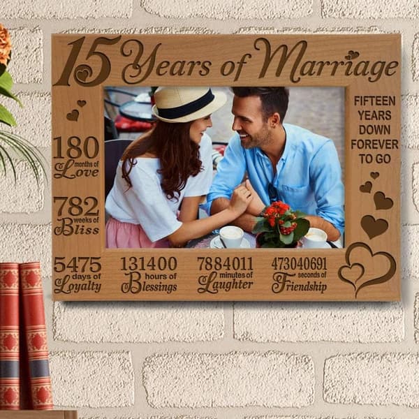 15th Anniversary Engraved Natural Wood Picture Frame