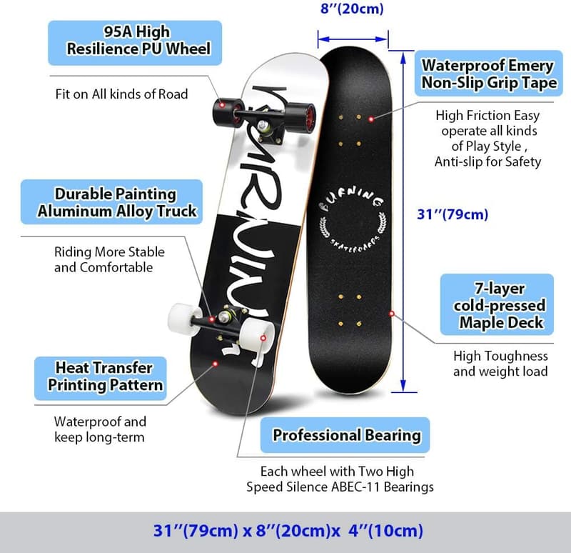 Beginner Skateboard for Kids - 31'' Canadian Maple Cruiser
