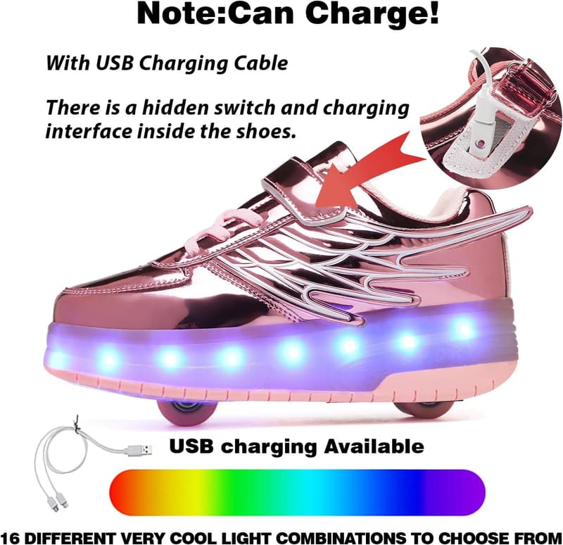 Light Up LED Roller Skate Shoes for Kids - Detachable Wheels