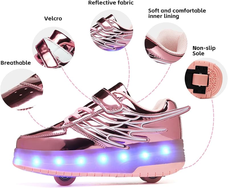 Light Up LED Roller Skate Shoes for Kids - Detachable Wheels
