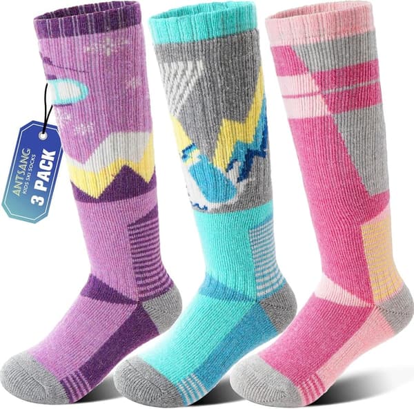 Kids' Merino Wool Ski Socks - 3 Pairs for Winter Fun