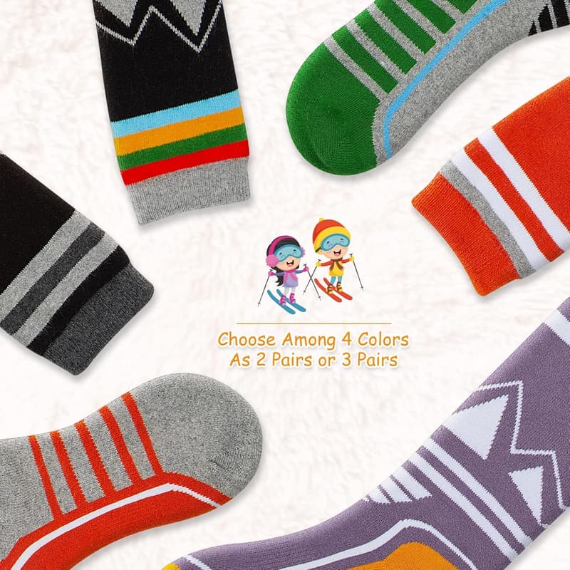 Warm Merino Wool Ski Socks for Kids - 2/3 Pairs