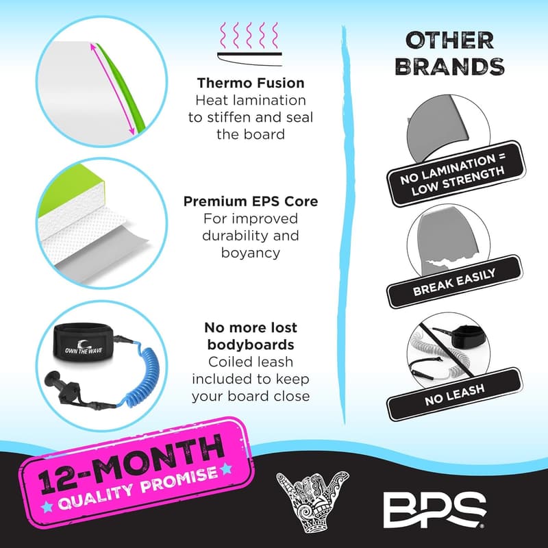 Durable Body Board for All Waves - Lightweight EPS with Leash
