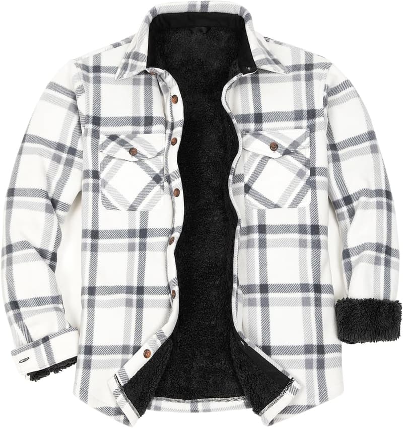 Men's Sherpa-Lined Plaid Flannel Shirt Jacket