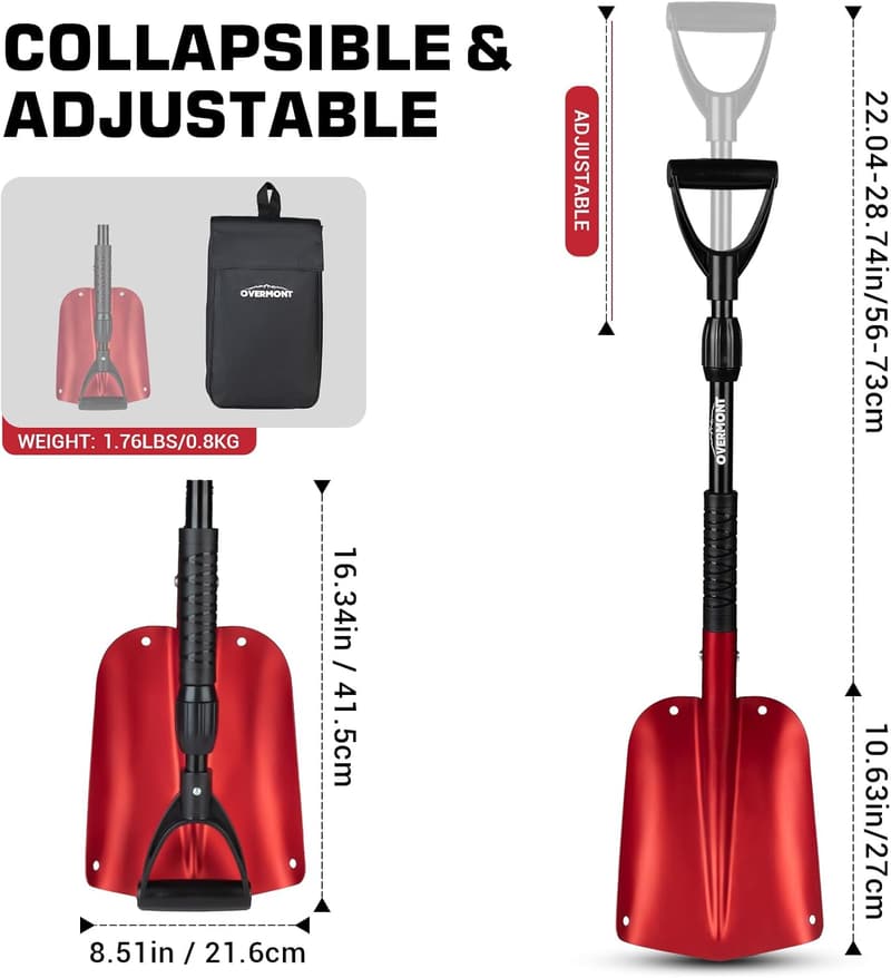 Emergency Snow Shovel with Ice Scraper - Compact & Lightweight