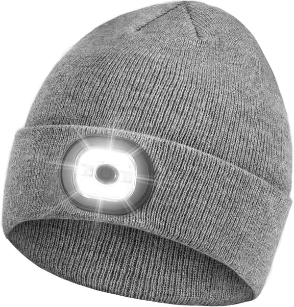 Unisex Winter Knit Beanie Headlamp - Rechargeable LED Gift for Dad
