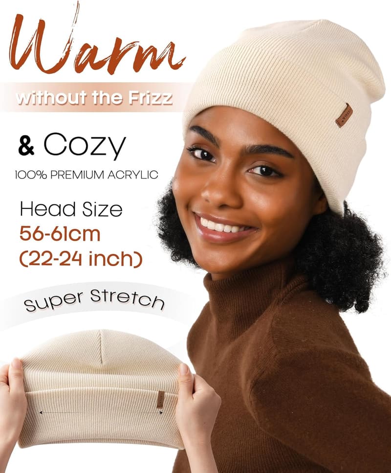 Winter Beanie Hat for Men & Women - Satin Lined Knit Cap