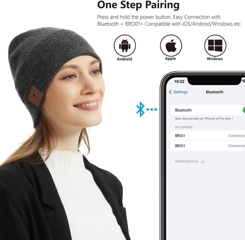 Bluetooth Merino Wool Beanie Hat for Men and Women - Charcoal