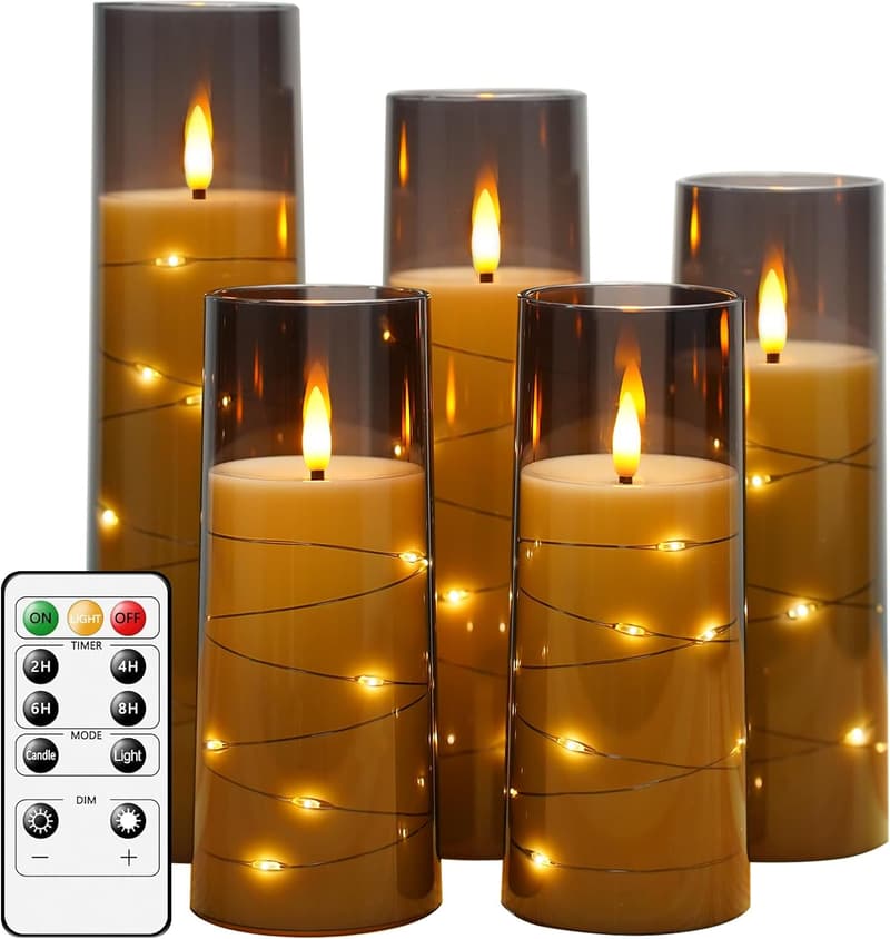Romantic LED Flameless Candles Set with Timer - 5 Pcs Grey