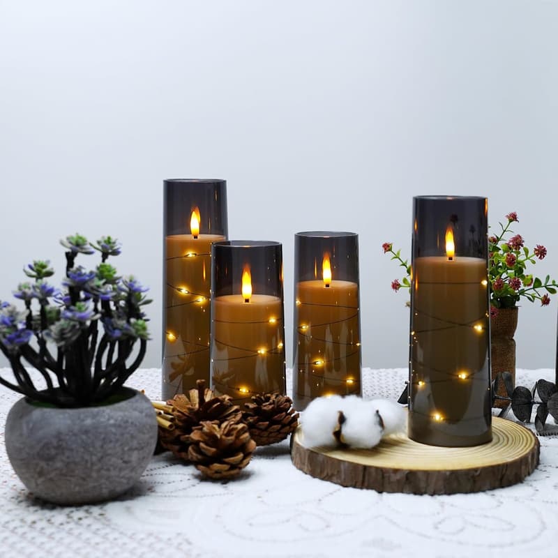 Romantic LED Flameless Candles Set with Timer - 5 Pcs Grey