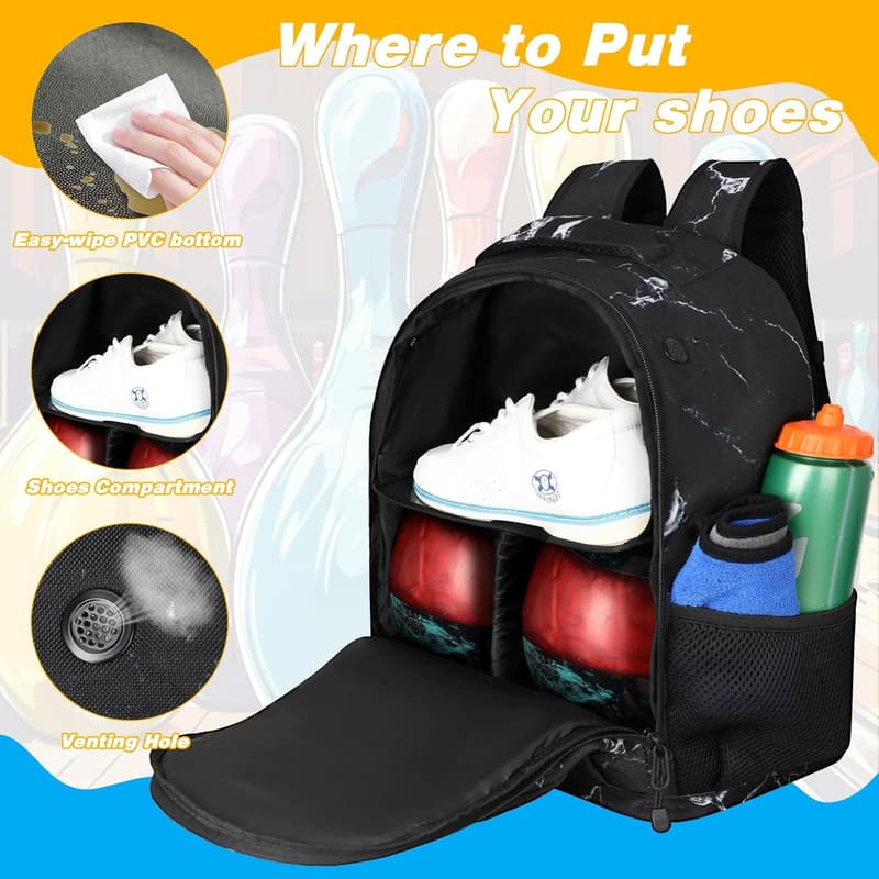 Bowling Backpack with Shoe Compartment, Fits Size 16 Shoes