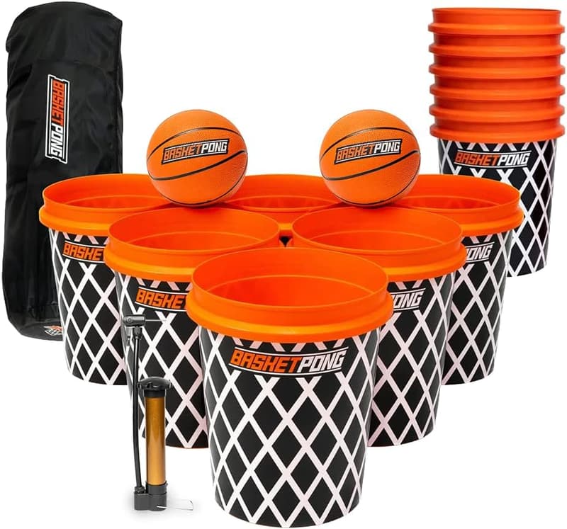 Giant Yard Pong & Basketball Game Set with 12 Buckets & 2 Balls