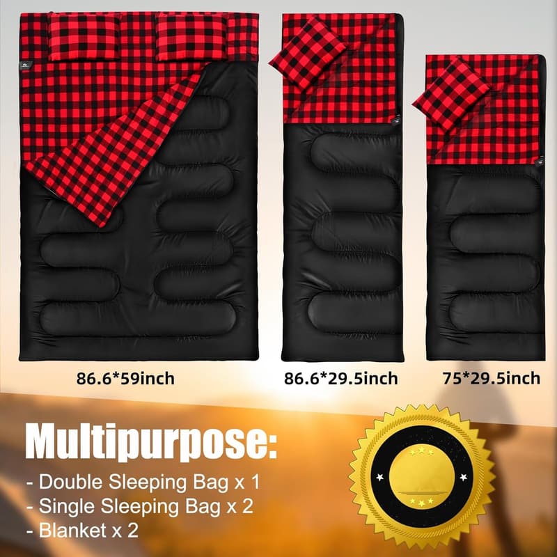 Queen Size Flannel Double Sleeping Bag for Camping & Hiking