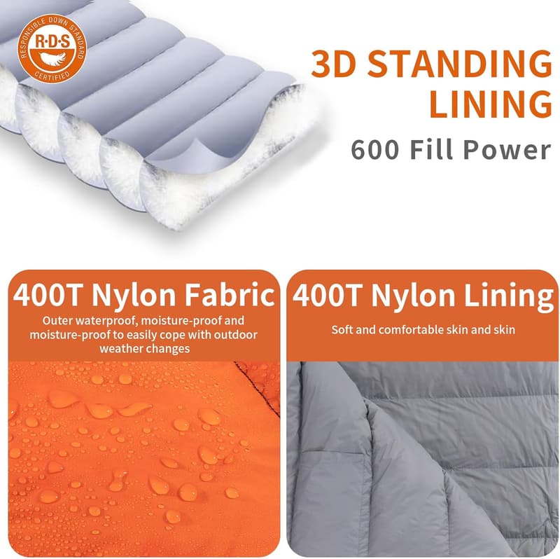 Ultralight Down Sleeping Bag - 600 Fill Power for Camping