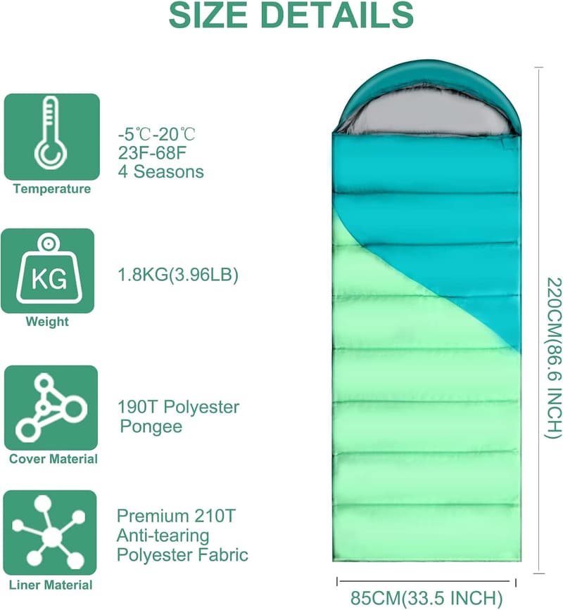 3-4 Season Lightweight Waterproof Sleeping Bags for Couples