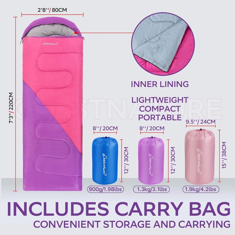 Lightweight Camping Sleeping Bag for Adults & Kids - Ultralight Design