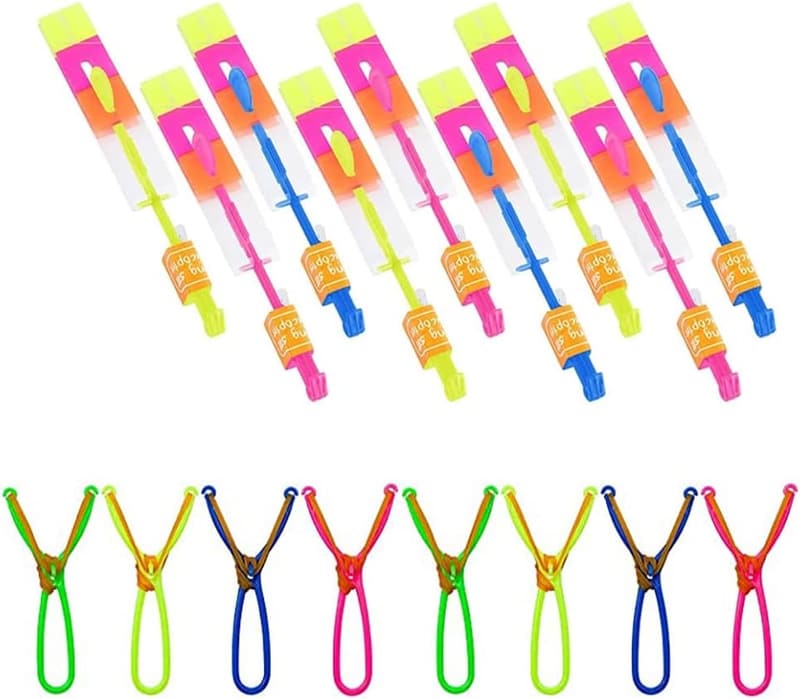 Outdoor LED Slingshot Helicopter Set for Kids - 12 Arrows & Launchers