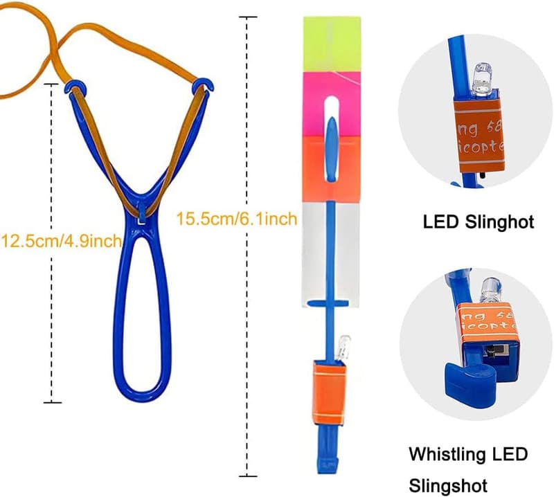 Outdoor LED Slingshot Helicopter Set for Kids - 12 Arrows & Launchers