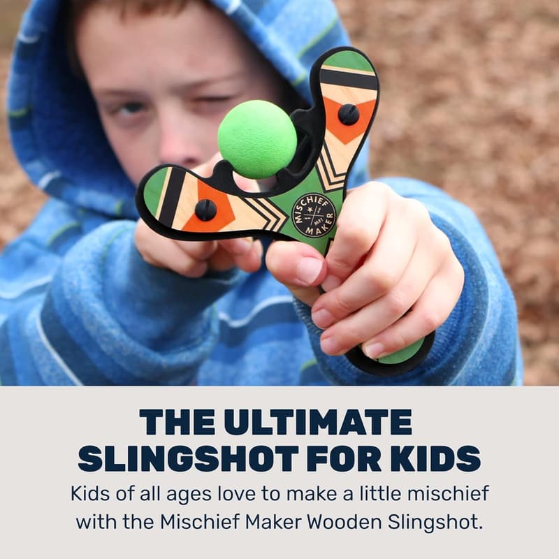 Classic Wooden Slingshot for Kids with Foam Balls & Bag