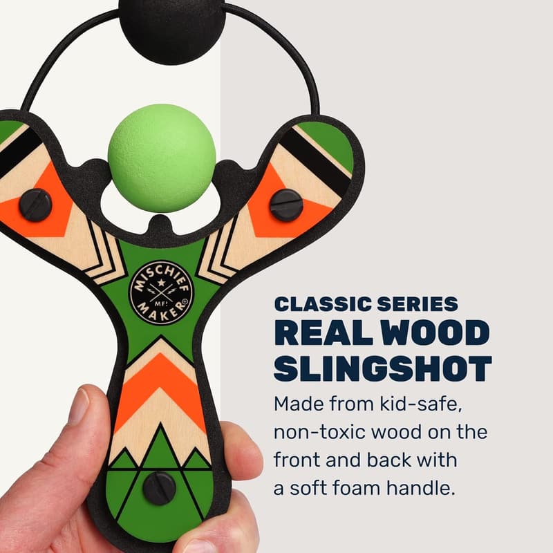 Classic Wooden Slingshot for Kids with Foam Balls & Bag
