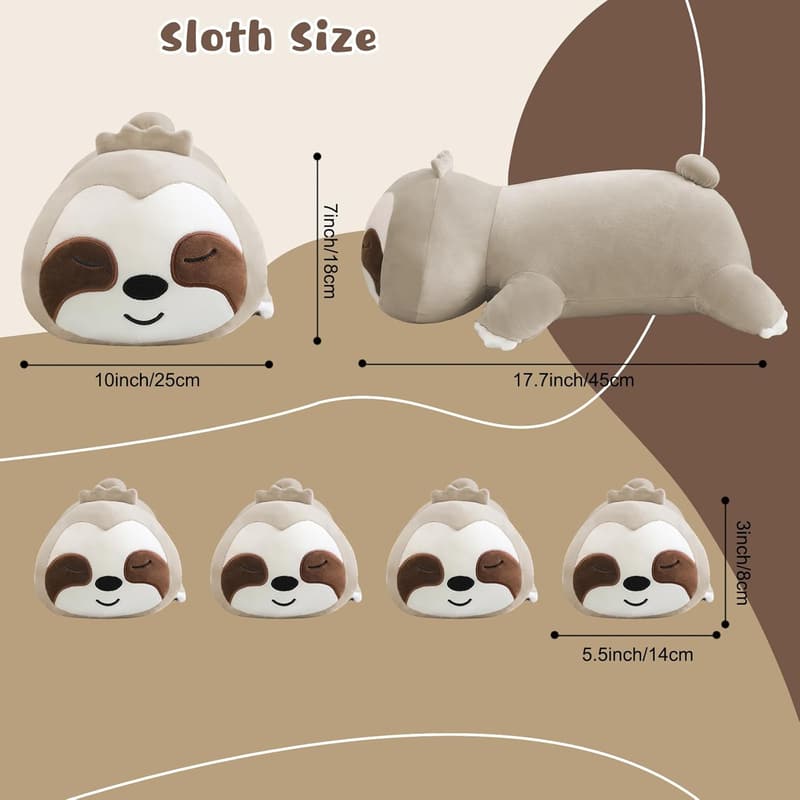 Cute Sloth Plush Pillow with 4 Baby Stuffed Animals for Kids