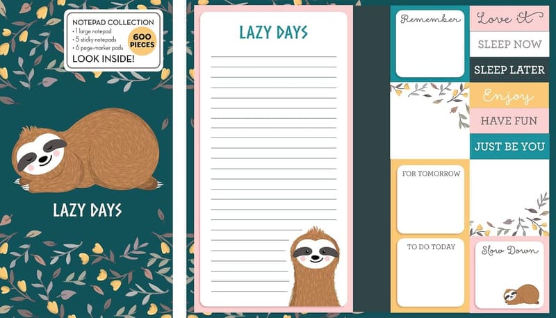 Sloth-Themed Sticky Notes Notepad Collection
