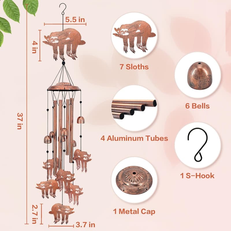Sloth Wind Chimes - Outdoor Metal Gift for All Occasions