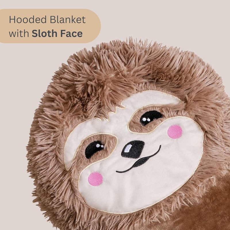 Cozy Sloth Hooded Blanket with Sherpa and Fleece for All Ages