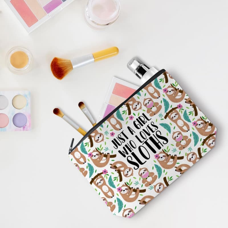 Sloth Print Makeup Bag for Women - Travel Cosmetic Case