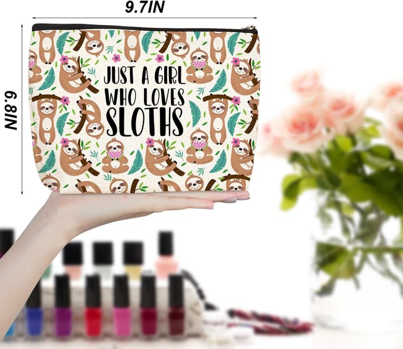 Sloth Print Makeup Bag for Women - Travel Cosmetic Case