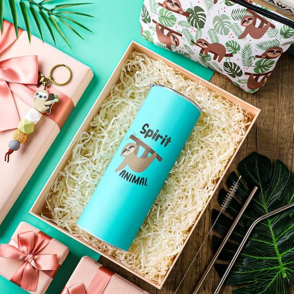 Sloth Gifts for Women: 20 oz Travel Tumbler & Makeup Bag Set