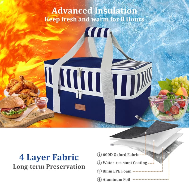 Insulated Double Decker Casserole Carrier Tote for Picnics