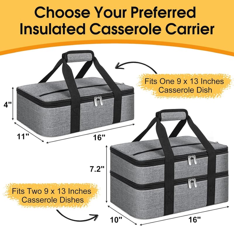 Portable Insulated Casserole Carrier for Potlucks - Grey