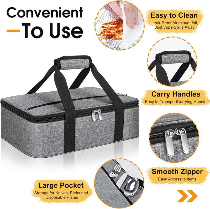Portable Insulated Casserole Carrier for Potlucks - Grey