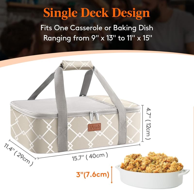 Insulated Casserole Carrier Bag for Potlucks & Picnics - Grey