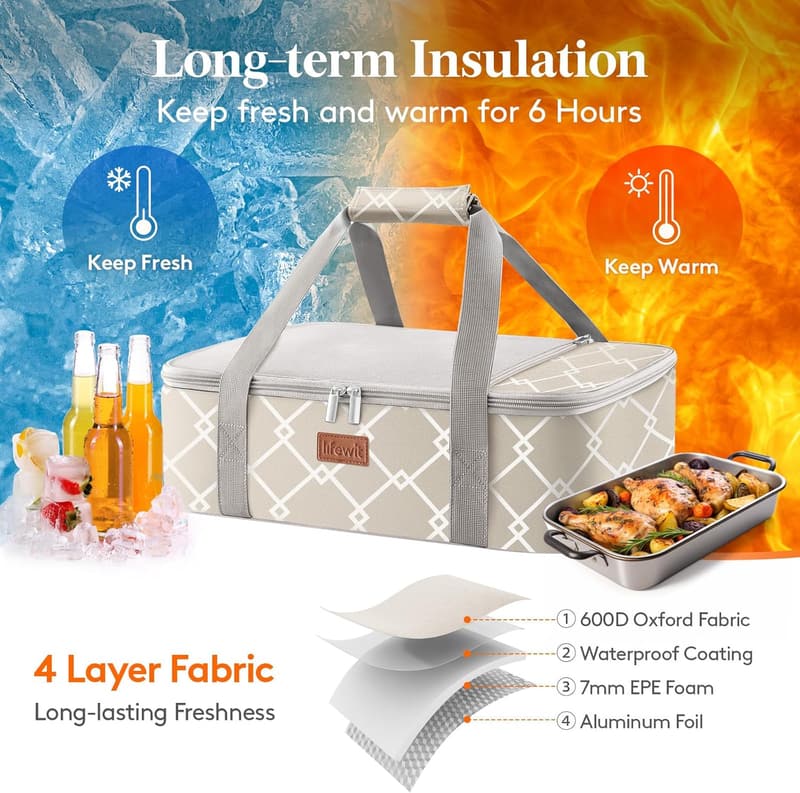 Insulated Casserole Carrier Bag for Potlucks & Picnics - Grey