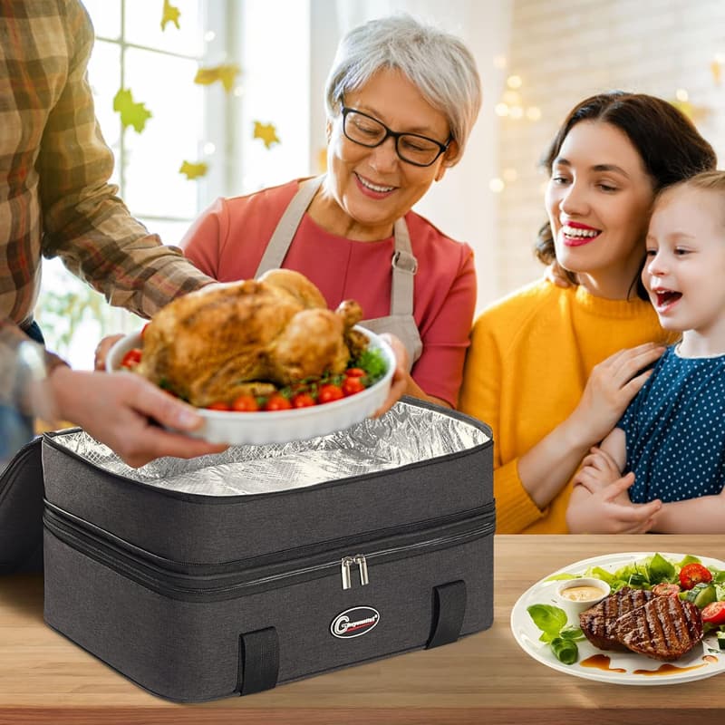 Portable Double Insulated Casserole Carrier - Grey