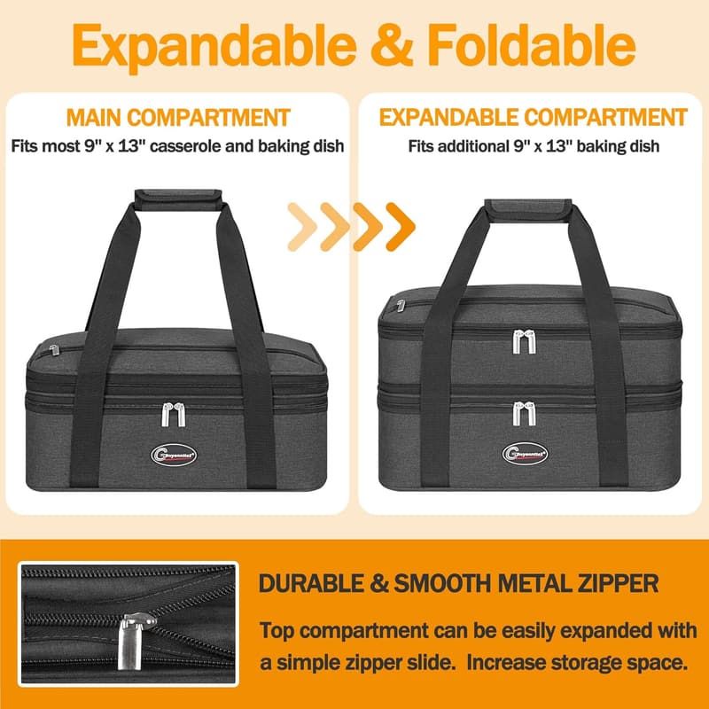 Portable Double Insulated Casserole Carrier - Grey