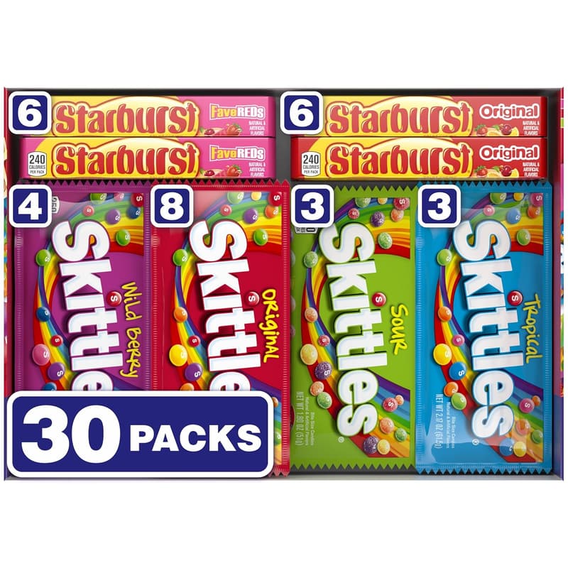 Holiday Assorted Candy Variety Pack - Skittles & Starburst, 30 Count