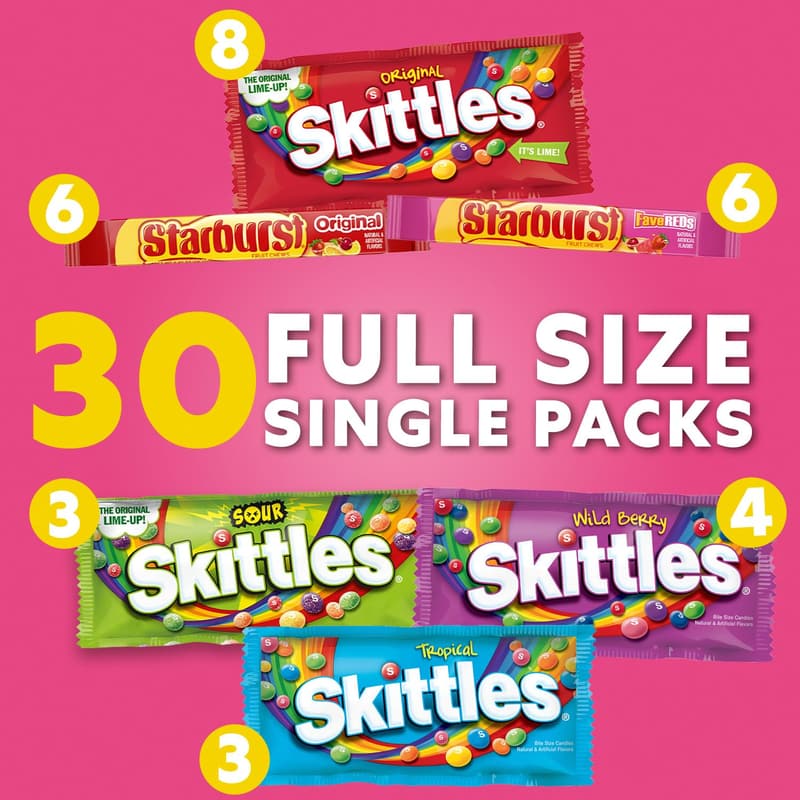 Holiday Assorted Candy Variety Pack - Skittles & Starburst, 30 Count