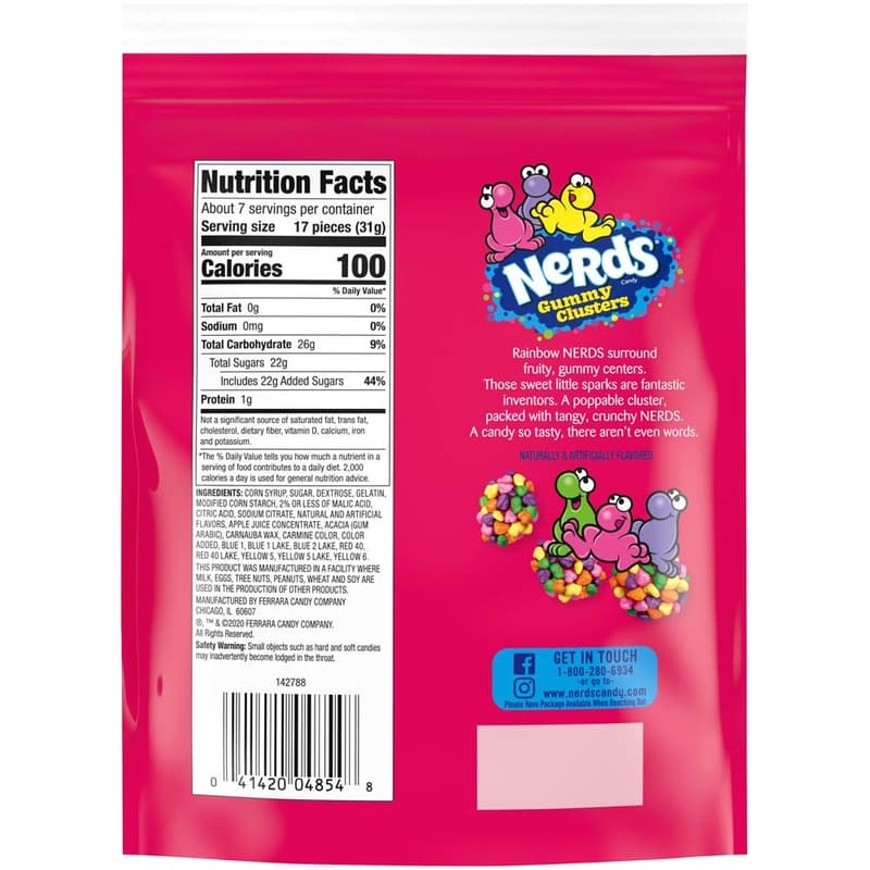 Rainbow Nerds Gummy Clusters Candy, Resealable 8 oz Bag (Pack of 2)