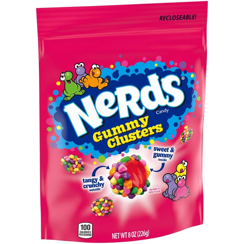 Rainbow Nerds Gummy Clusters Candy, Resealable 8 oz Bag (Pack of 2)